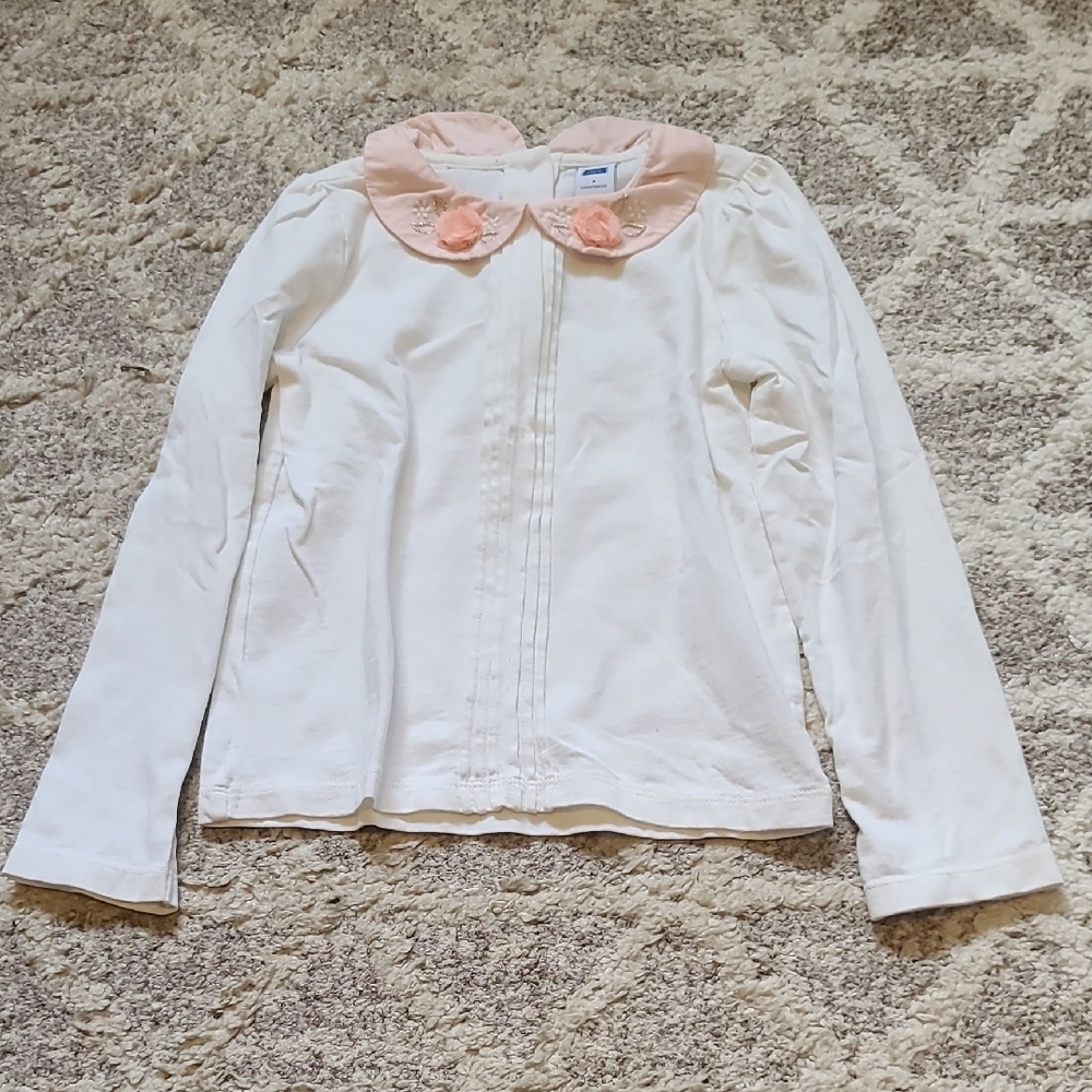 4 for $28 - JANIE and JACK Girls 4 White Long Sleeve Shirt with Pink Collar